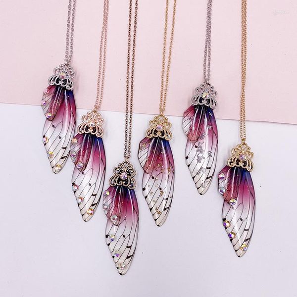 Anhänger Halsketten Fee Lila Farbverlauf Harz Schmetterling Für Frauen Klar Acryl Gold Farbe Metall Schmetterlinge Halsband Halskette