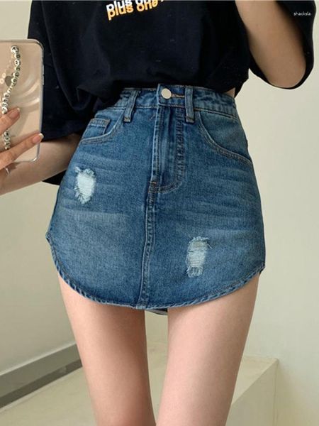 Saias verão denim saia sexy mulheres japão mini curto irregular pacote desgastado hip jeans 5xl