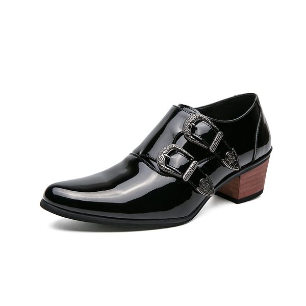 Moda erkekler keşiş deri ayakkabılar rahat modaya uygun yüksek kaliteli yüksek topuk çift toka yükselir, erkekler için parti elbise botları için günlük parti 38-48