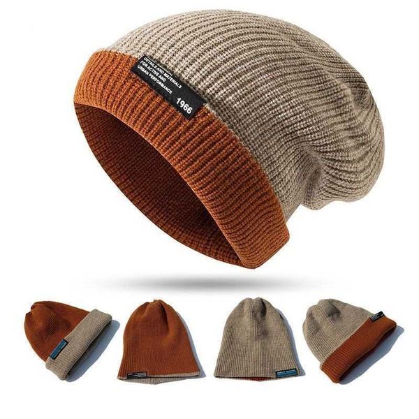 Novo estilo Kpop unissex dois tons chapéus de inverno mulheres slouchy reversível gorro chapéu jovens de malha com vários vestindo 230920