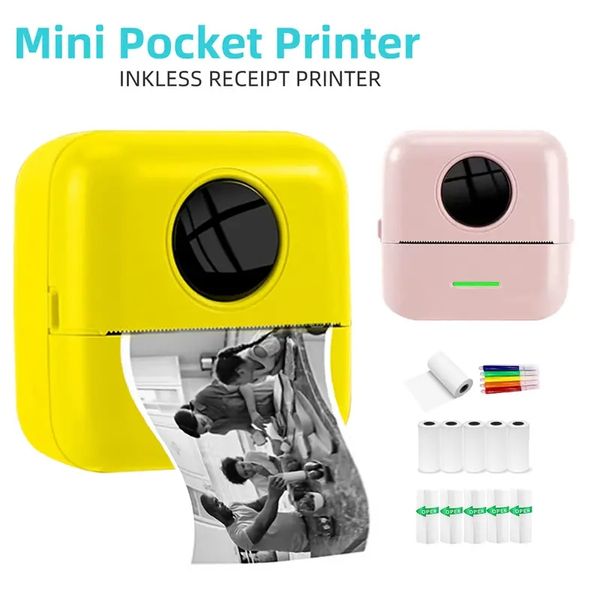 Taschendrucker, kabelloser Thermodrucker mit 11 Rollen Druckpapier und 1200-mAh-Akku, tragbarer tintenloser Drucker für iPhone Mini-Aufkleberdrucker