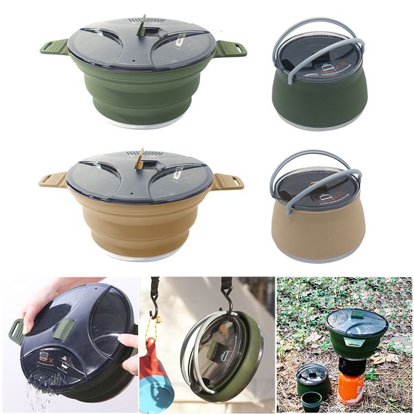 Gadgets ao ar livre Silicone Dobrável Camping Chaleira Pan Pot Portátil Dobrável Resistente ao Calor Panela Pote Food Grade para Caminhadas ao Ar Livre Piquenique 230919