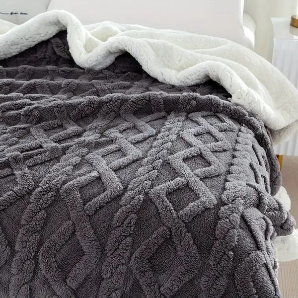 Coperta da letto Sherpa 1 pezzo, Coperta termica addensata in tinta unita, Coperta per aria condizionata, Coperte da viaggio, Coperta per il pranzo, Coperta multifunzionale,