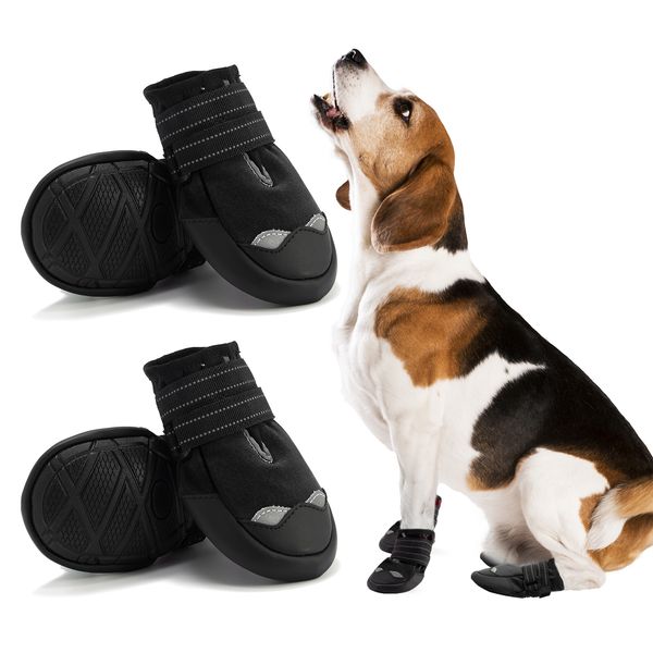 YUEXUAN Scarpe per Cani di Design Stivali per Cani Impermeabili con Suola Antiscivolo Robusta Riflettente e Scarpe per Cani da Esterno Antiscivolo per Cani di Taglia Piccola, Media e Grande 4 Pezzi, 5 Colori