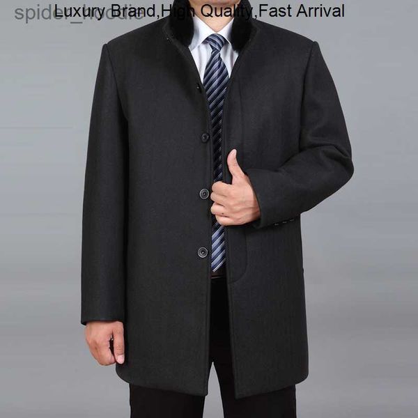 Erkek Yün Karışımları Yüksek 2023 Kaliteli Kış Karışımı Merino Erkekler En Uzun Ceket Gerçek Tavşan Kürk Kalın Yün Ceket Erkek Palto M-4XL L230919