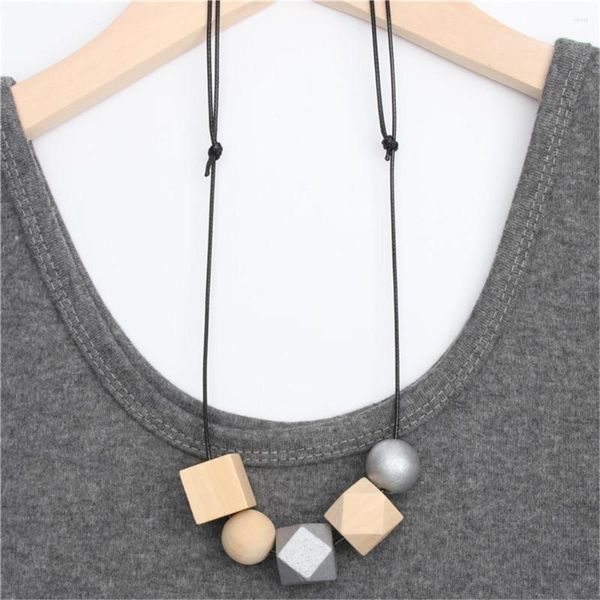 Anhänger Halsketten Mode Boho Einfache Casual Halskette Für Frauen Vintage Wilde Holz Farbe Geometrische Rohwachs Seil Kette Schmuck Mädchen geschenk