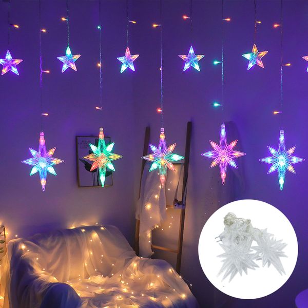 Andere Event Party Supplies LED Nordstern Vorhang Licht Girlande Weihnachtsgirlande String Lichterketten im Freien für Fenster Hochzeitsdekoration 230919