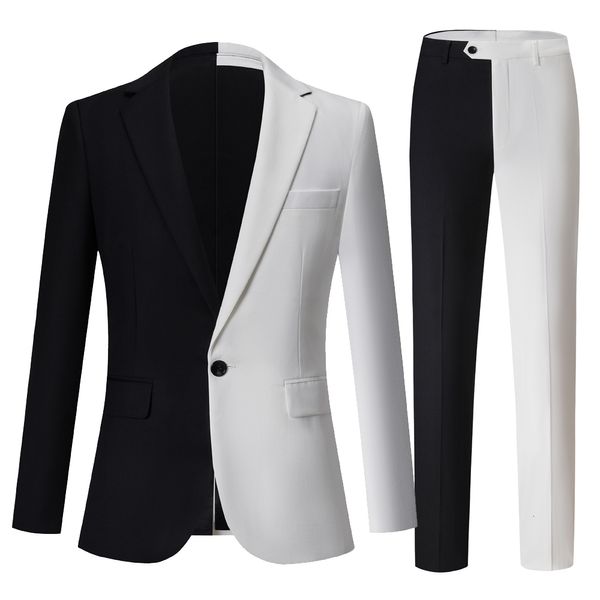 Ternos masculinos Blazers Homens Preto Branco Cor Correspondência Moda Designs Ternos Casamento Noivo Smoking Festa Desempenho Banquete Vestido Homem Jaqueta Casaco 230919