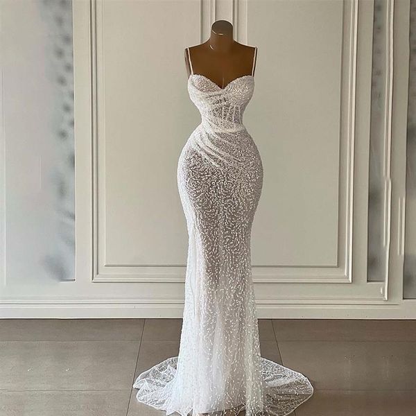 Illusione Lussuosa Sirena Abito da sposa Senza spalline Applicazioni in pizzo Abiti da sposa Donna Abiti da sposa formali303s