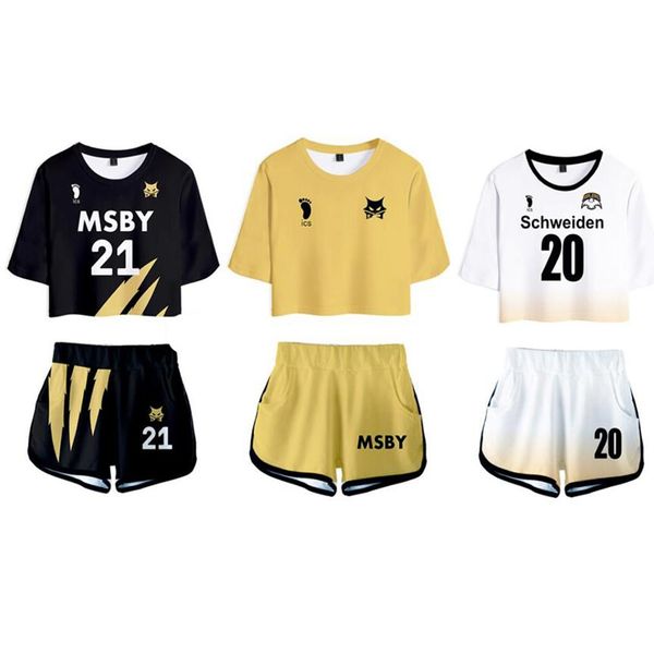 Anime haikyuu cosplay traje msby preto chacais voleibol clube hinata shoyo treino feminino conjunto de duas peças topos e shorts279i