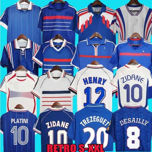 1998 Fransa Retro Futbol Formaları 1982 84 86 88 90 96 98 00 02 04 06 Zidane Henry Maillot de Ayak Futbol Gömlek Rezeguet Desailly French Club Klasik Vintage Jersey