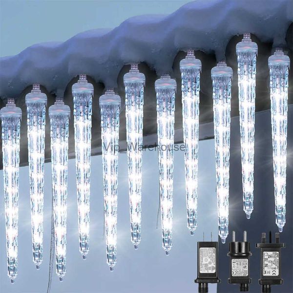 Cordas de LED para festa 23/28,5/42,5 cm Chuva de meteoros Luzes LED à prova d'água ao ar livre Cristal de Natal Icicle Luz caindo Decoração de árvore de Natal 8 tubos HKD230919