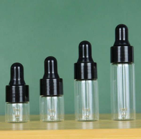 Flacone contagocce in vetro trasparente vuoto Mini flaconi di olio essenziale con tubo Fiala di vetro 1 ml 2 ml 3 ml 5 ml SN6266
