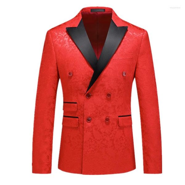 Herrenanzüge angekommen Marke Männer Jacquard Zweireiher Anzug Jacke Schwarz Blau Luxus Business Social Hochzeit Smoking Blazer Mäntel