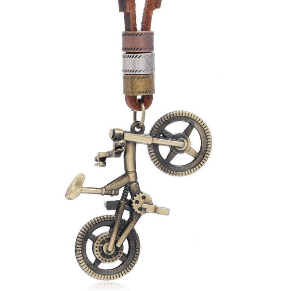 Colares de pingente de bicicleta de metal colar retro bronze bicicleta corrente de couro mulheres homens hip hop moda jóias gota entrega pingentes dhdjz