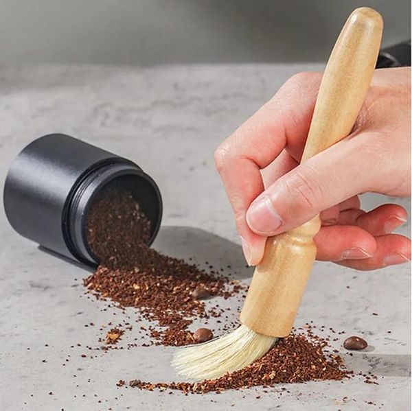 Мягкая цельная деревянная щетка для чистки, щетка для чистки кофейного порошка, удобная ручка, круглая щетка, чистая, гладкая, бытовая.