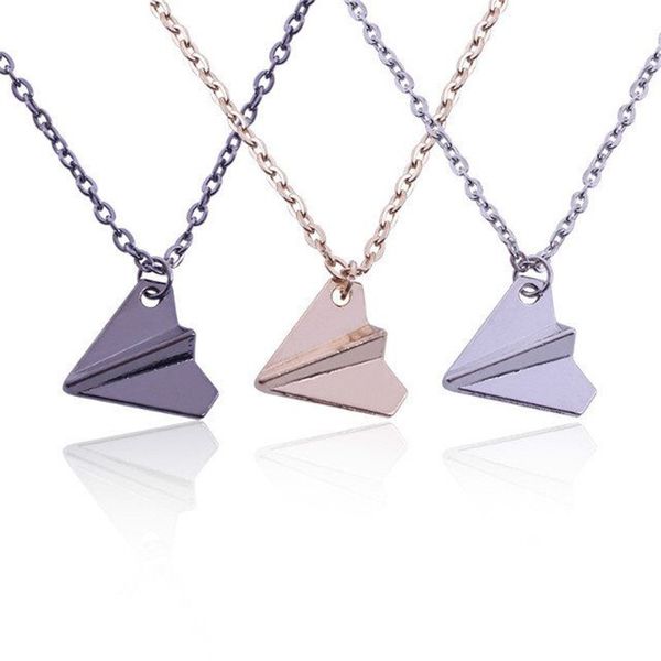 Origami uçak kolye kolye alaşımı altın gümüş renk yaratıcı uçak kolyeleri kadınlar için kızlar en iyi arkadaş mücevherleri