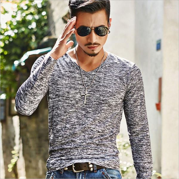 Abiti da uomo A2691 T-shirt da uomo alla moda Casual manica lunga Slim Basic Tops T-shirt elasticizzata estiva Abbigliamento uomo Chemise