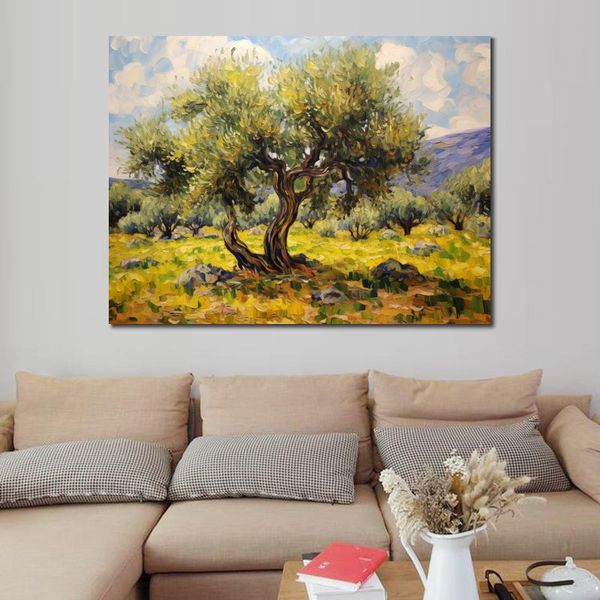 Oliveiras florescem paisagem pintura a óleo imagem impressa em tela pôster para decoração de parede de casa nova