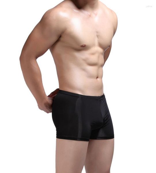 Underpants 2023 Homens Ice Silk Sólido Suave Shinny Boxer Cueca One Piece Estilo Galo Bolsa Sexy Calcinha