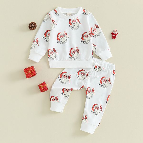 Conjuntos de roupas ma bebê 03y natal infantil criança bebê menino menina roupas conjunto santa impressão manga longa tops calças roupas de natal d05 230919