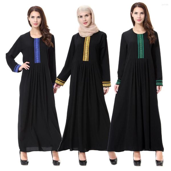 Etnische kleding Ramadan Midden-Oosten moslim gewaad Jilbab Abaya Maleisië jurk met lange mouwen Effen kleur Arabia Dubai Abaya voor dames