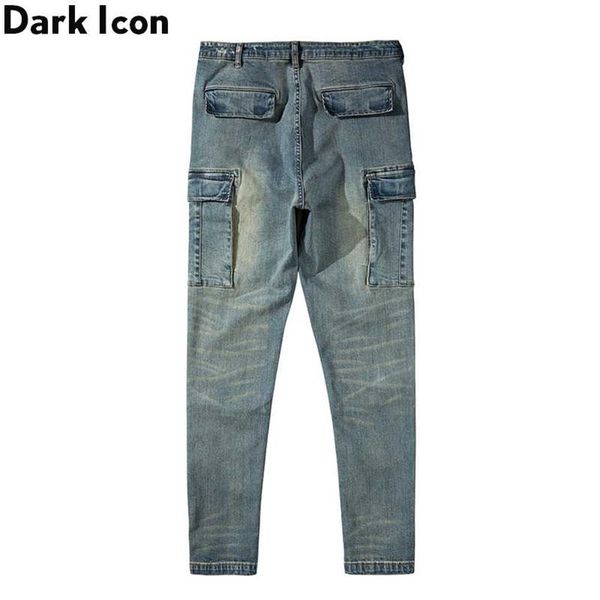 Мужские джинсы, темные винтажные узкие мужские джинсы с боковыми карманами, джинсовые брюки из спандекса High Street242r
