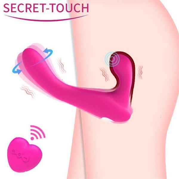 Realistischer Dildo-Vibrator-Massagegerät, trägerlos, zum Anschnallen, lesbisch, Doppelkopf, G-Punkt, Klitoris, stimuliert Sex für Frauen, Erotik