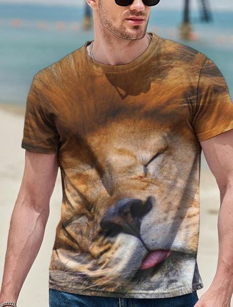 Homens Camisetas Camisa Gráfico Animal Leão Redondo Pescoço 3D Impressão Diária Férias Manga Curta Roupas Vestuário Streetwear Exagerado