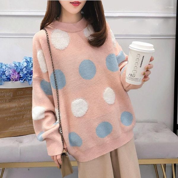 Maglioni da donna a pois maglione allentato pullover da donna moda coreana autunno inverno dolce donna maglia maglione pull oversize femme OS305