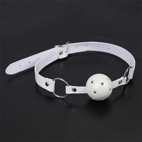 Massaggiatore giocattolo 45mm Pelle bianca traspirante Palla bavaglio Ritenzione della bocca Bdsm Erotico y Cosplay Flirtare Adulti per coppie Giochi per adulti