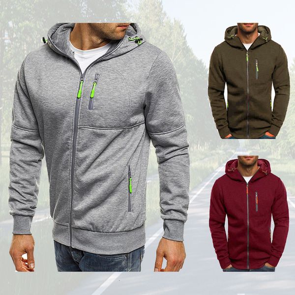 Jaquetas masculinas Novo Esporte Com Capuz Zipper Jaqueta Running Training Hoodies Outono Inverno Mens Outdoor Moletom Moda Cor Sólida Ginásio Pano 230919