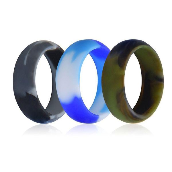 Bandringe 3 teile/los 8mm Lebensmittelqualität FDA Sile Ring Hypoallergen Crossfit Flexible Camouflage Gummi Finger Für Männer Frauen Schmuck BK Dro Dhhrm