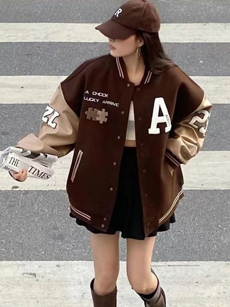 Damenjacke aus Wollmischungen, Baseballjacke, Herbst, Vintage-Bombermäntel, weiblich, Y2K, mit Buchstabendruck, Damen, übergroß, Preppy-Stil, Oberbekleidung 230918