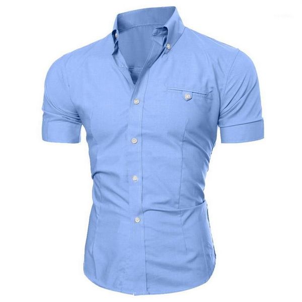 Herren Kurzarm Hemd 2020 Neue Sommer Mode Sexy V-ausschnitt Einfarbig Tasten Bluse Lässige Atmungsaktive Bequeme T Tops1205O