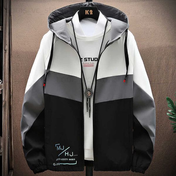 Jaquetas masculinas venda quente 2022 jaqueta masculina retalhos com capuz oversize windbreakers fina marca meninos roupas novas roupas masculinas outono ao ar livre 4xl t230919