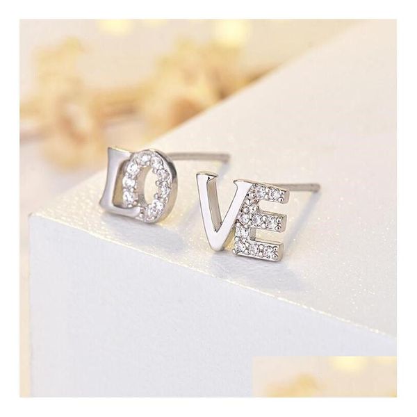 S925 Sterling Silber Ohrstecker Diamant Liebe Mode Brief Natürlicher Schmuck für charmante Liebhaber Schönes Geschenk Drop Lieferung Dh1Mk