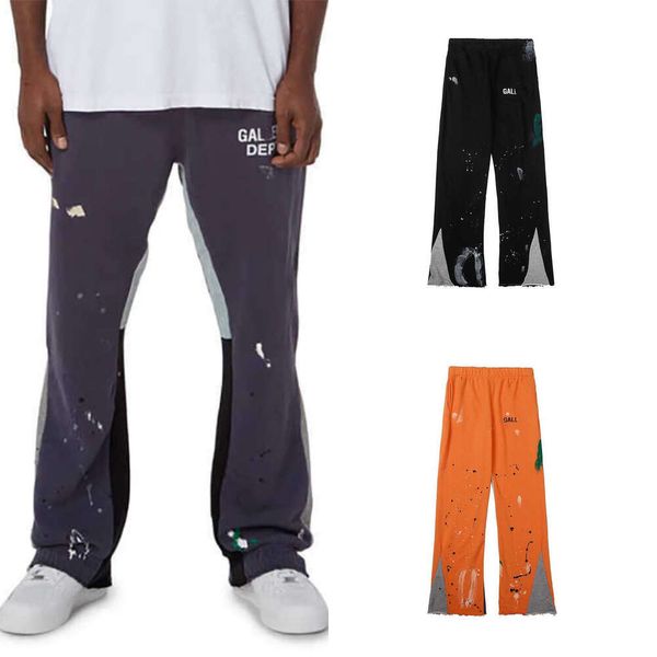 Mens Sweatpants Dept Designer Calças Esportivas de Algodão Carta Jeans Pintados à Mão Tinta Salpicos Costurados e Mulheres High Street Cordão