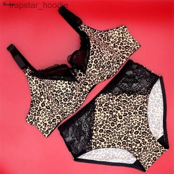 Bras Define Beauwear Super Plus Size Mulheres Leopard Bra Breve Set D E F G Cup Feminino Lace Underwear Set Cobertura Completa Soft Thin Lingerie Set 220513 L230919