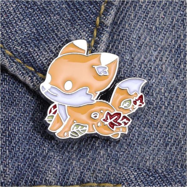 Pins Broschen Thanksgiving Flower Fox Brosche Niedliche Filme Spiele Harte Emaille Pins Sammeln Cartoon Rucksack Hut Tasche Kragen Revers Abzeichen Dhr5I