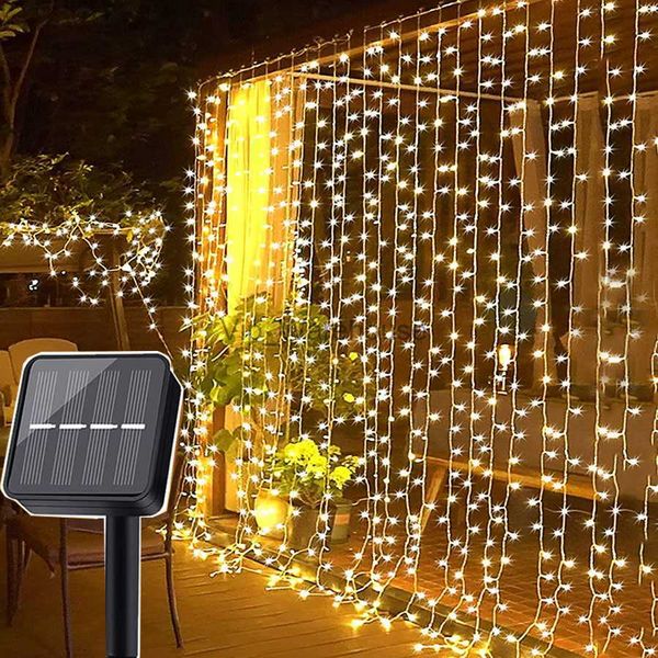 LED Strings Party BEIAIDI 3x3M 2x3M Cortina de janela movida a energia solar Luz de corda para jardim ao ar livre Xmas Starry Star Solar Fairy Garland Icicle Light HKD230919