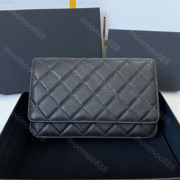 L 10A Top Tier Mini Wallet On Chain Bags Womens Real Patent Leather Caviar Lambskin Quilted Purse Mirror Card Holder Luxury Designer Black Flap Bag Shoulder Box Gold Ba