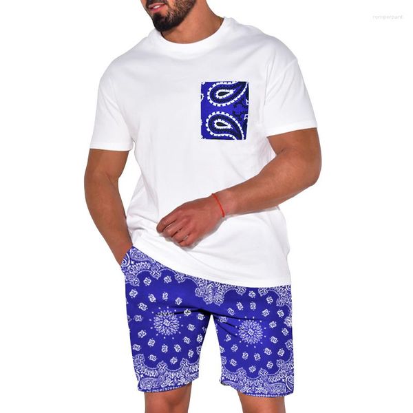 Männer Trainingsanzüge Sommer Straße Graffiti 3d Paisley Patchwork Muster Druck Übergroßen T-shirt Shorts 2 stücke Anzug Retro Stil Hip hop Männer