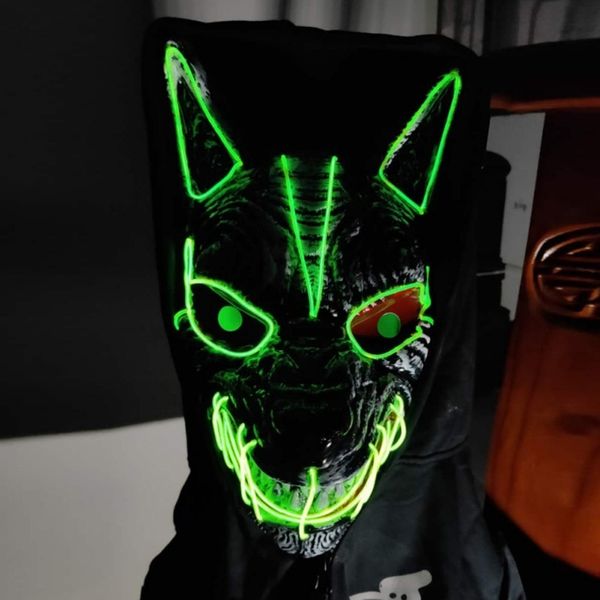 Maschere per feste spaventose LED illuminano maschera bagliore nel buio lupo maschera animale per uomo donna halloween travestimento festival festa costume cosplay oggetti di scena 230919