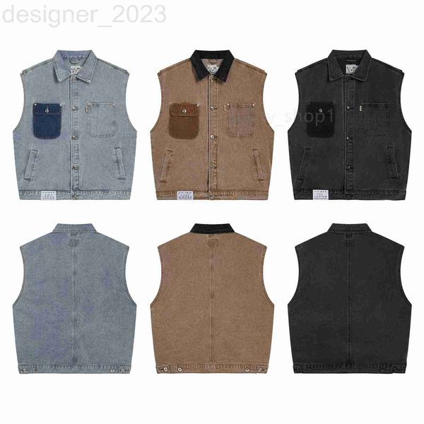 Erkek yelek tasarımcısı 23SS denim yelek erkek kolsuz ceketler moda ağır jean gilet rahat kot yelek kovboy hip hop sokak kıyafetleri Bo8b