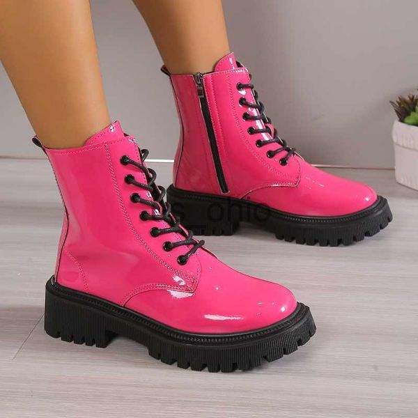 Botas populares sapatos femininos cor doce mulheres tornozelo botas rosa vermelho cavaleiro botas de inverno lado zíper plataforma botas motocicleta botas j230919