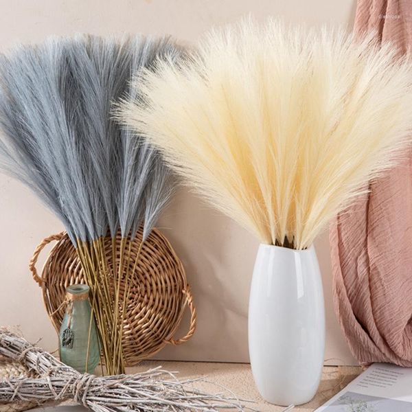 Dekoratif Çiçekler 50/55cm Yapay Çiçek Pampas Çim Sahte Bitki Doğal Kurutulmuş Reed Düğün Dekorasyonu Mavi Buket Vazo Dekor