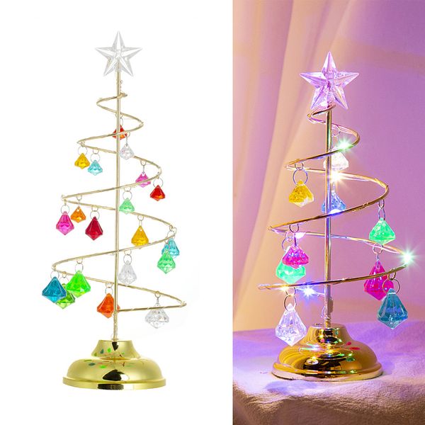 Romantischer Acryl-Weihnachtsbaumschmuck, LED-Leuchtkristall-Weihnachtsbäume, Kunsthandwerk, batteriebetrieben, für Zuhause, Schlafzimmer, Weihnachtsdekoration, Geschenk