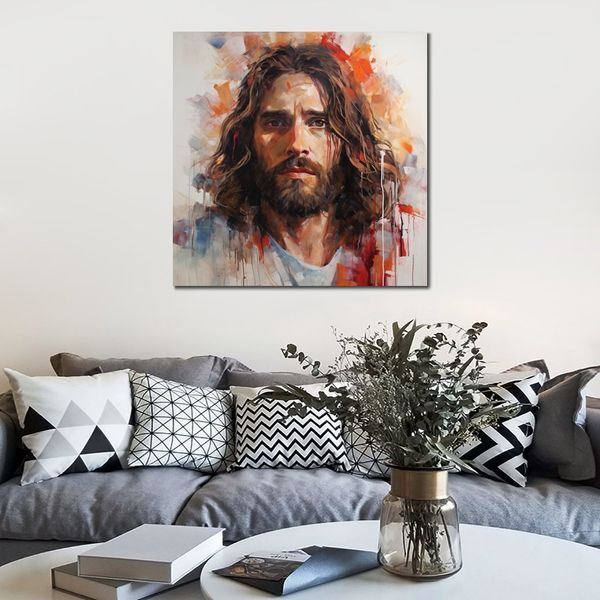 Gesù Cristo Volto astratto Pittura a olio Poster Stampe su tela per la decorazione moderna della parete di casa