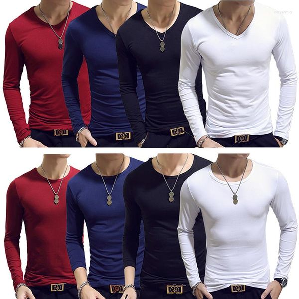 Erkekler A2680 Lente Herfst Periode Lange Mouw Cultiveren DeGenen Moraal Mannen T-Shirt O-Hals Efden Polyester Rood Blauw